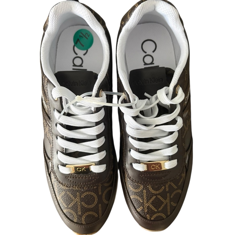Calvin Klein Women’s Lace Up Sneakers CK Logo Faux Leather Upper Size 7.5 NWOB - Picture 5 of 7